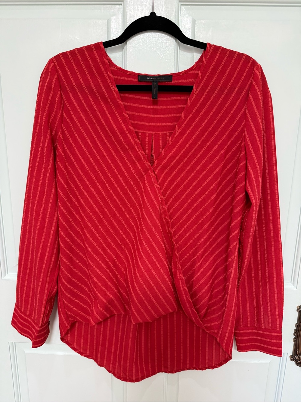 BCBG Max Azria Red Faux Wrap-Front Women’s Top- Size S